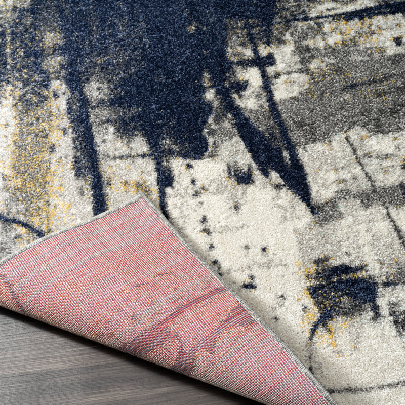 17 Stories Haughay Performance Navy/White/Gray Rug & Reviews Wayfair